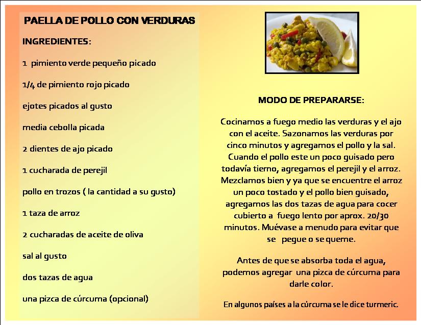 Paella de pollo con verduras
